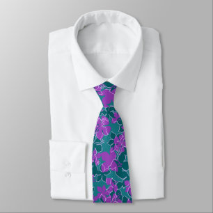 Hanalei Hawaiian Hibiscus Floral Two-sided Printed Tie