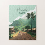 Hanalei Kauai Hawaii Bay Mountains Green Jigsaw Puzzle<br><div class="desc">Time moves a bit slower in Hanalei town, home to the famous Hanalei Bay on the island of Kauai in Hawaii. Nicknamed the "Garden Isle" for its lush green landscape and mountains, this town on the North Shore of Kauai is captured on this retro puzzle.</div>