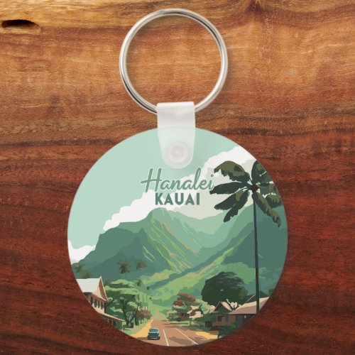 Hanalei Kauai Hawaii Bay Mountains Green Keychain