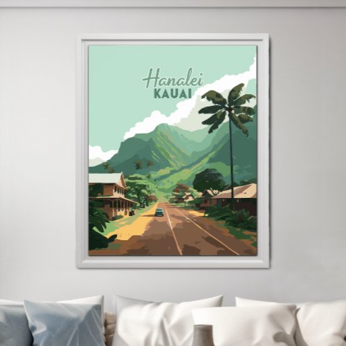 Hanalei Kauai Hawaii Bay Mountains Green Poster