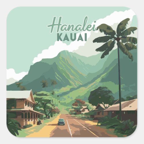 Hanalei Kauai Hawaii Bay Mountains Green Square Sticker