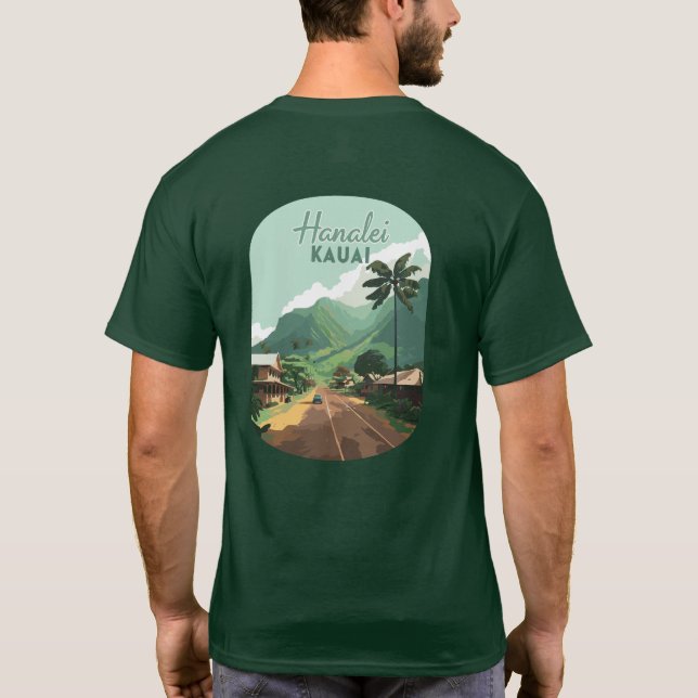 Hanalei Kauai Hawaii Bay Mountains Green T-Shirt (Back)