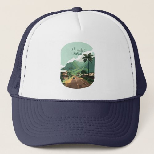 Hanalei Kauai Hawaii Bay Mountains Green Trucker Hat