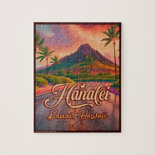 Hanalei Kauai Hawaii Retro Volcano Road 1950s Jigsaw Puzzle