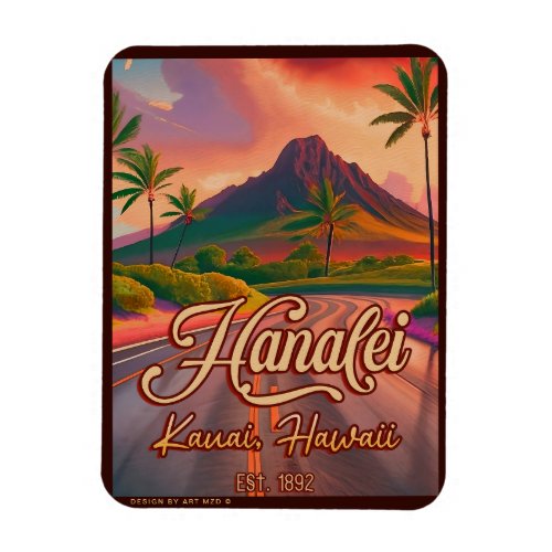 Hanalei Kauai Hawaii Retro Volcano Road 1950s Magnet