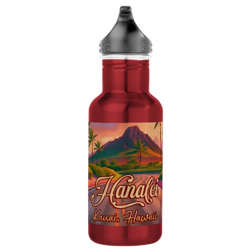 Hanalei Kauai Hawaii Retro Volcano Road 1950s Stainless Steel Water Bottle
