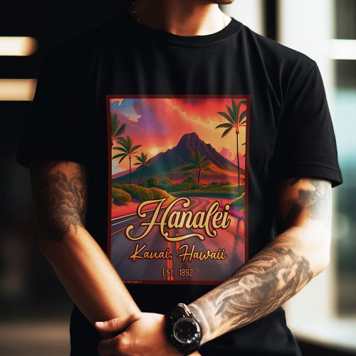 Hanalei Kauai Hawaii Retro Volcano Road 1950s T_Shirt