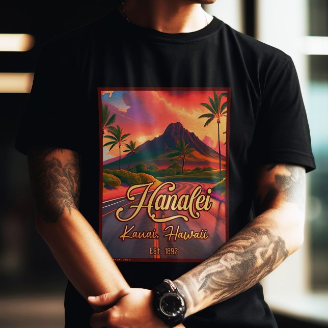 Hanalei Kauai Hawaii Retro Volcano Road 1950s T-Shirt (Creator Uploaded)