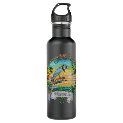 Hanalei Kauai Vintage Sunset Parrot Vacation  Stainless Steel Water Bottle