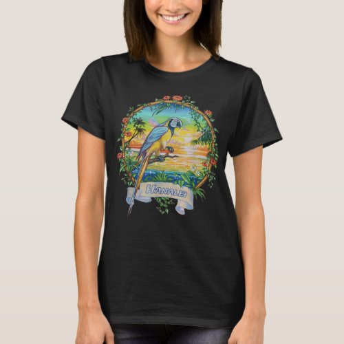 Hanalei Kauai Vintage Sunset Parrot Vacation  T_Shirt