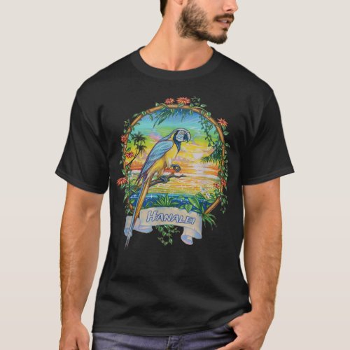 Hanalei Kauai Vintage Sunset Parrot Vacation  T_Shirt