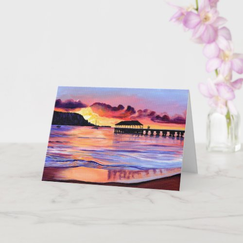 Hanalei Pier Sunset Card