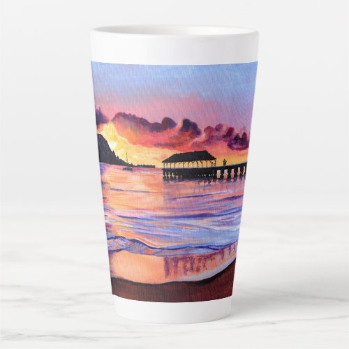 Hanalei Pier Sunset Kauai Beach Latte Mug