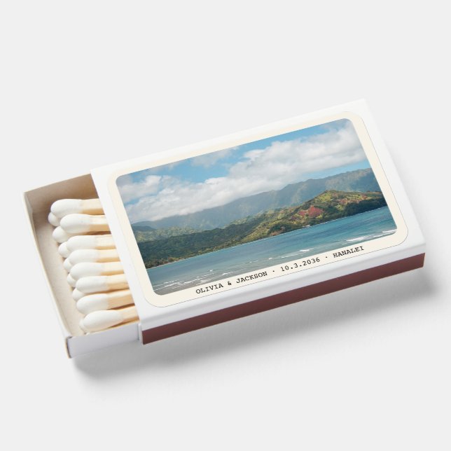 Hanalei Wedding Favor Beach Photo Personalized  Matchboxes (Front Open)