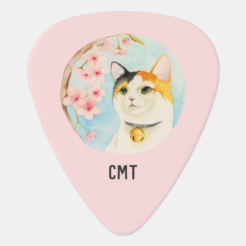 Hanami  Calico Cat and Cherry Blossom  Monogram Guitar Pick