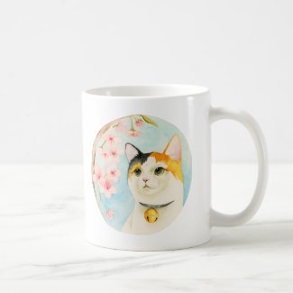 Hanami | Calico Cat and Cherry Blossom Watercolor Coffee Mug