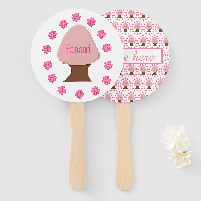 Hanami Japanese Cherry Tree Personalized Hand Fan (Front and Back)