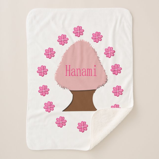 Hanami Japanese Cherry Tree Sherpa Blanket (Front)