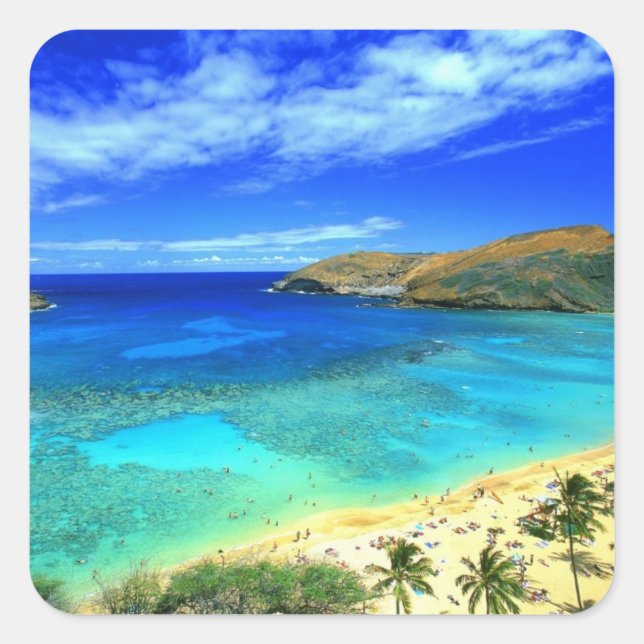 Hanauma Bay Beach Aloha! Square Sticker (Front)