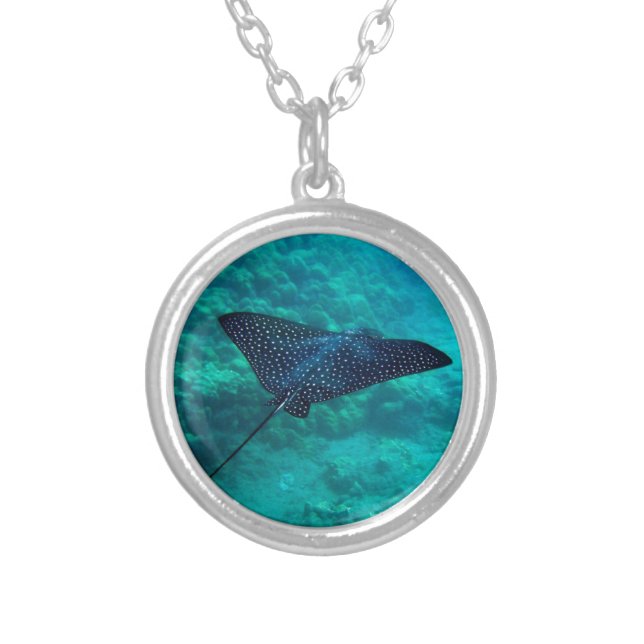 Hanauma Bay Hawaii Spotted Eagle Ray Silver Plated Necklace (Front)