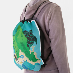 Hanauma Bay Hawaii Turtle Drawstring Bag