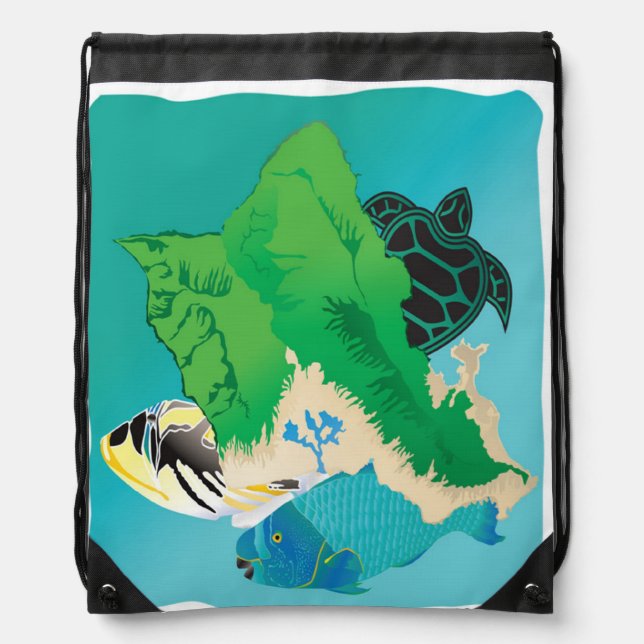 Hanauma Bay Hawaii Turtle Drawstring Bag (Front)