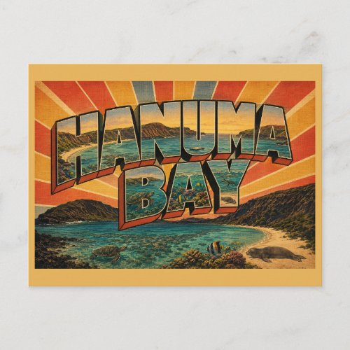 Hanauma Bay Hawaii Volcanic Crater Reef Art Postcard