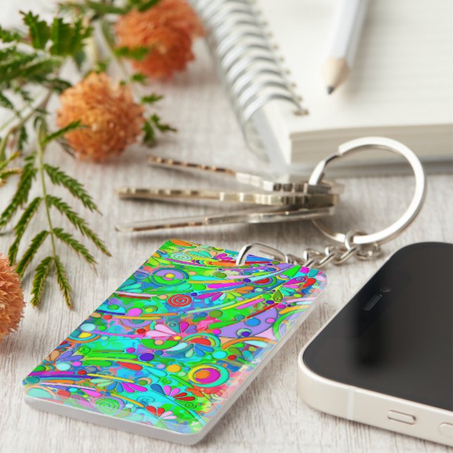 Hand And Digitally Painted Pattern Art 18 Keychain (Front Right)