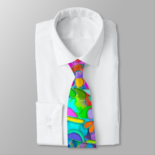 Hand And Digitally Painted Pattern Art 18 Neck Tie (Tied)