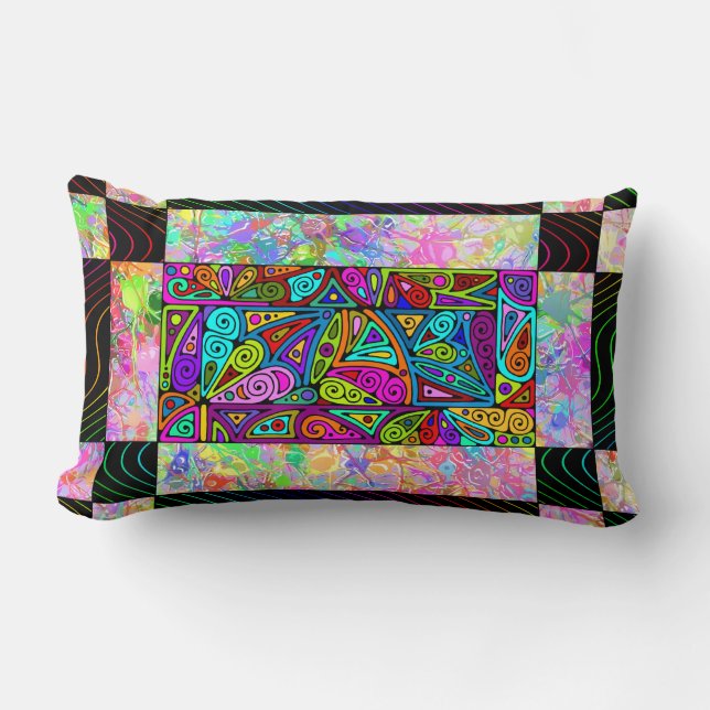 Hand And Digitally Painted Pattern Art 1 Lumbar Pillow (Front)