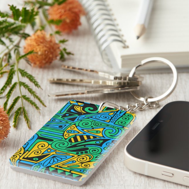 Hand And Digitally Painted Pattern Art 21 Keychain (Front Right)