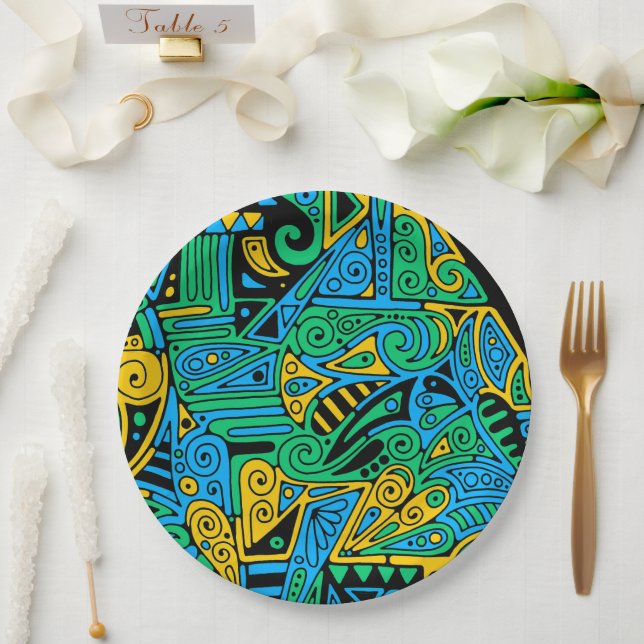 Hand And Digitally Painted Pattern Art 21 Paper Plates (Wedding)