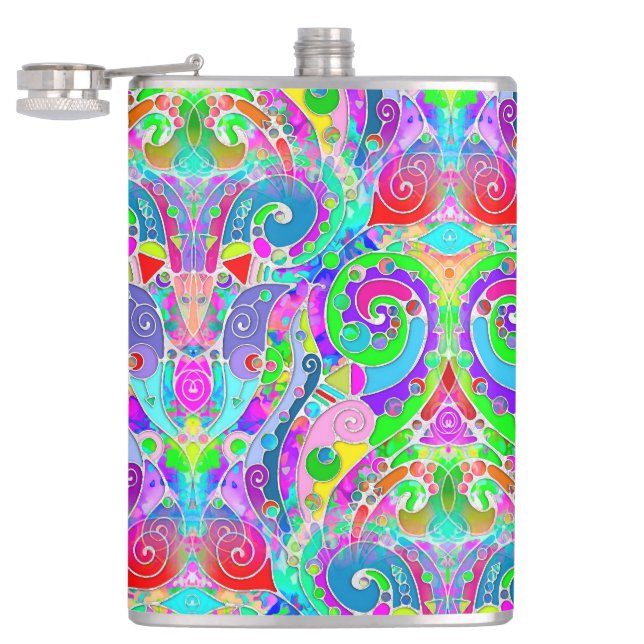 Hand And Digitally Painted Pattern Art 22 Flask (Opened)