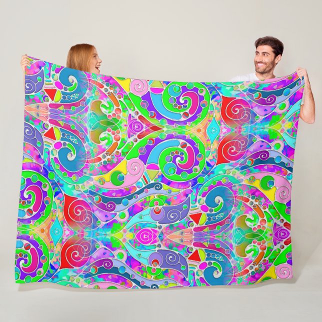 Hand And Digitally Painted Pattern Art 22 Fleece Blanket (In Situ)