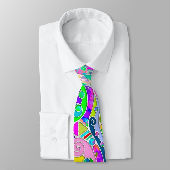Hand And Digitally Painted Pattern Art 22 Neck Tie (Tied)