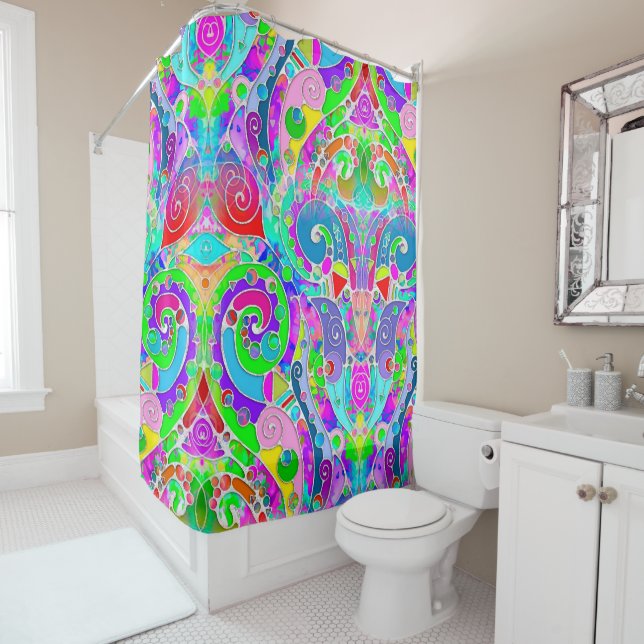 Hand And Digitally Painted Pattern Art 22 Shower Curtain (In Situ)