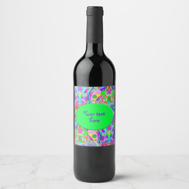 Hand And Digitally Painted Pattern Art 22 Wine Label (Front)