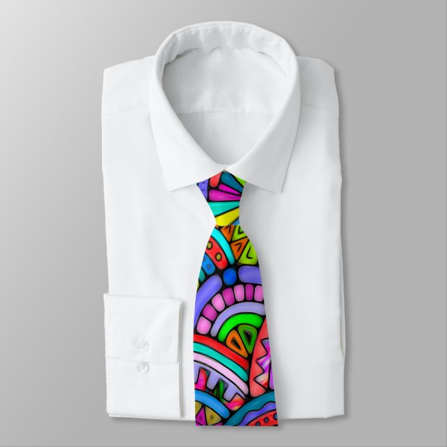 Hand And Digitally Painted Pattern Art 27 Neck Tie (Tied)
