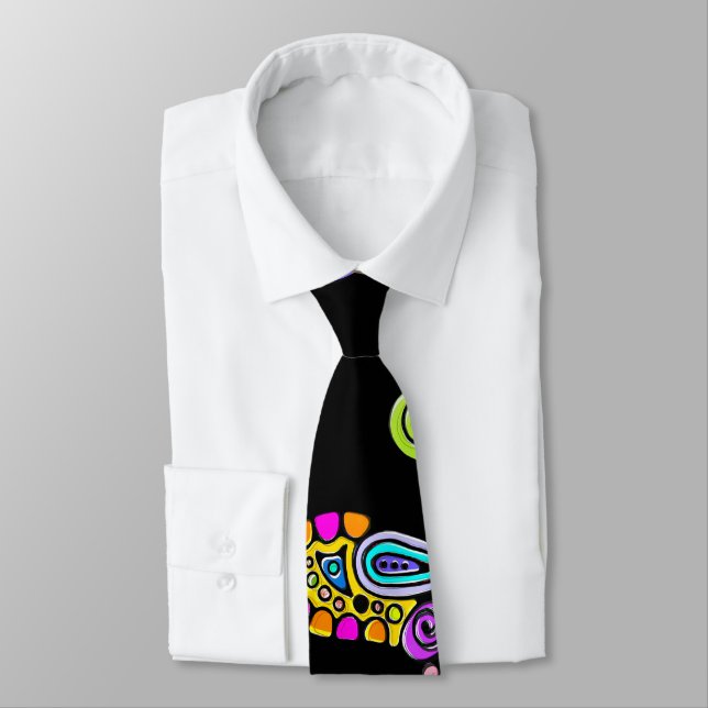 Hand And Digitally Painted Pattern Art 28 Neck Tie (Tied)