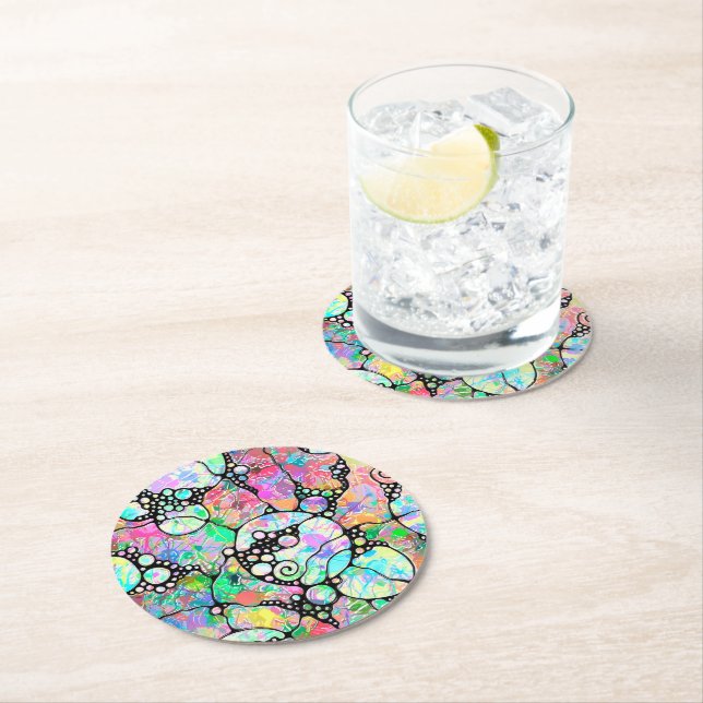 Hand And Digitally Painted Pattern Art 31 Round Paper Coaster (Insitu)