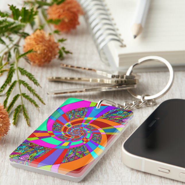 Hand And Digitally Painted Pattern Art 3 Keychain (Front Right)
