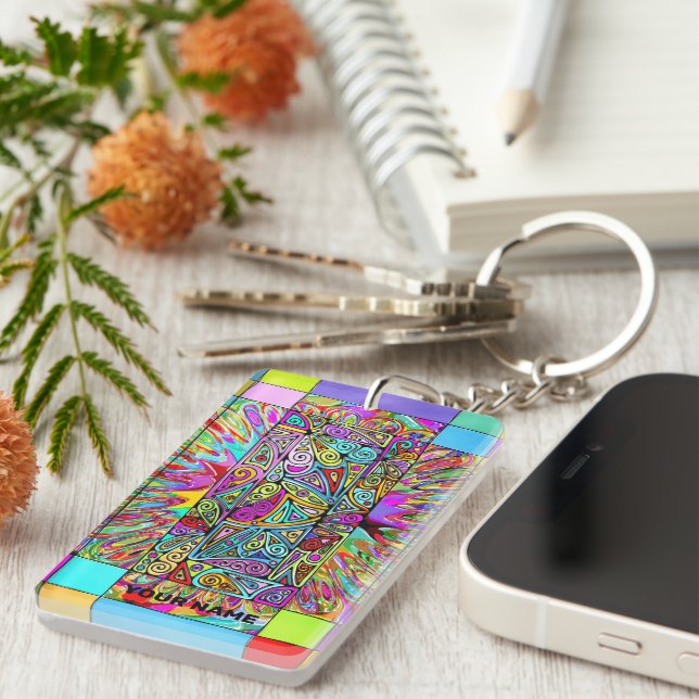 Hand And Digitally Painted Pattern Art 4 Keychain (Front Right)