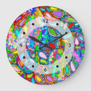 Hand And Digitally Painted Pattern Art 54 Large Clock