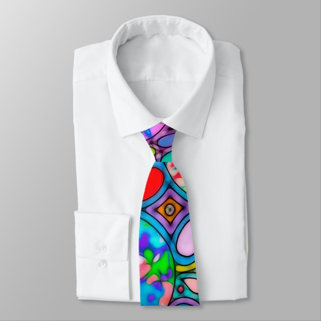Hand And Digitally Painted Pattern Art 54 Neck Tie (Tied)