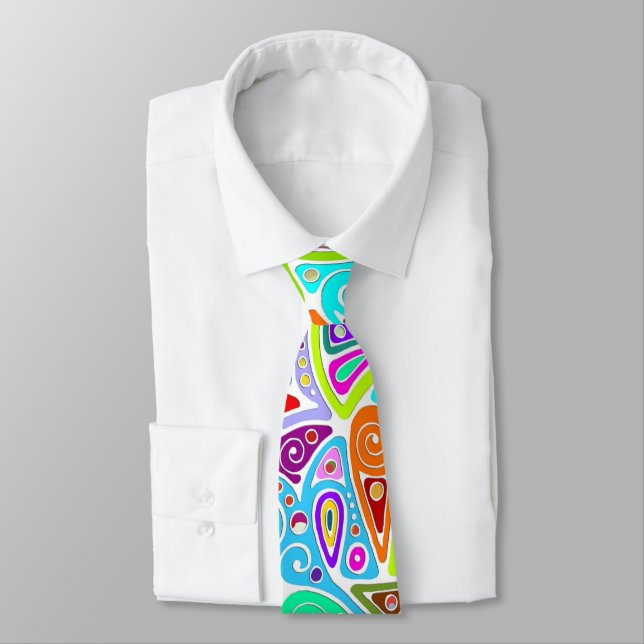 Hand And Digitally Painted Pattern Art 7 Neck Tie (Tied)