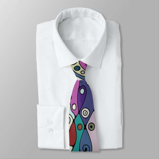 Hand And Digitally Painted Pattern Art 8 Neck Tie (Tied)