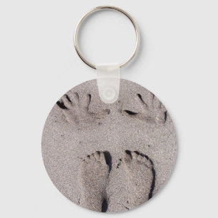 Hand and Feet prints in Florida beach sand Keychain