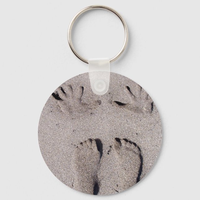 Hand and Feet prints in Florida beach sand Keychain (Front)