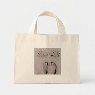 Hand and Feet prints in Florida beach sand Mini Tote Bag