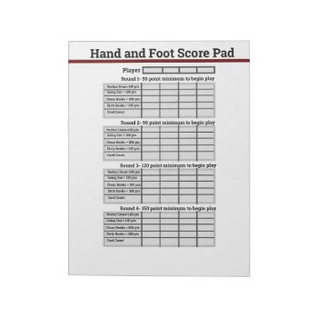 Hand And Foot Card Game Score Pad by randysgrandma at Zazzle